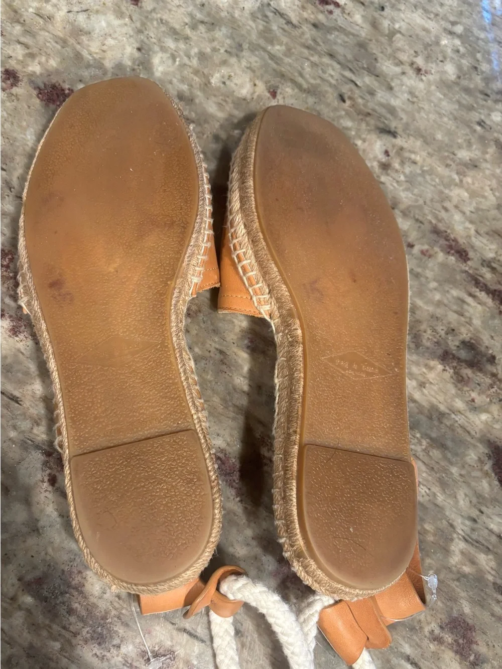 Rag Bone Estelle Tan Leather Espadrille Sandals With White Rope Ankle Tie